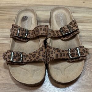 Cat & Jack Leopard Print Double-Buckle Slide Sandals - Brown